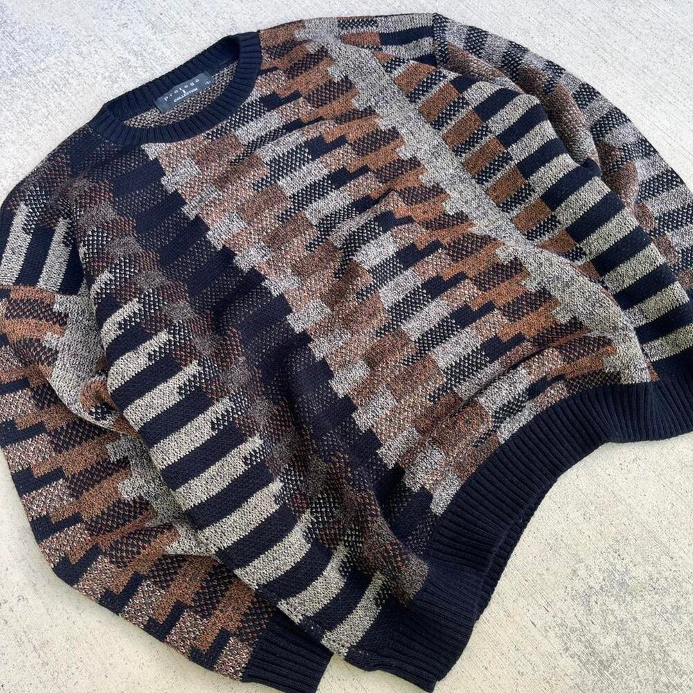 Tiger Stripped Geometric Cosby Sweater Patchwork Design - Picture 2 of 4